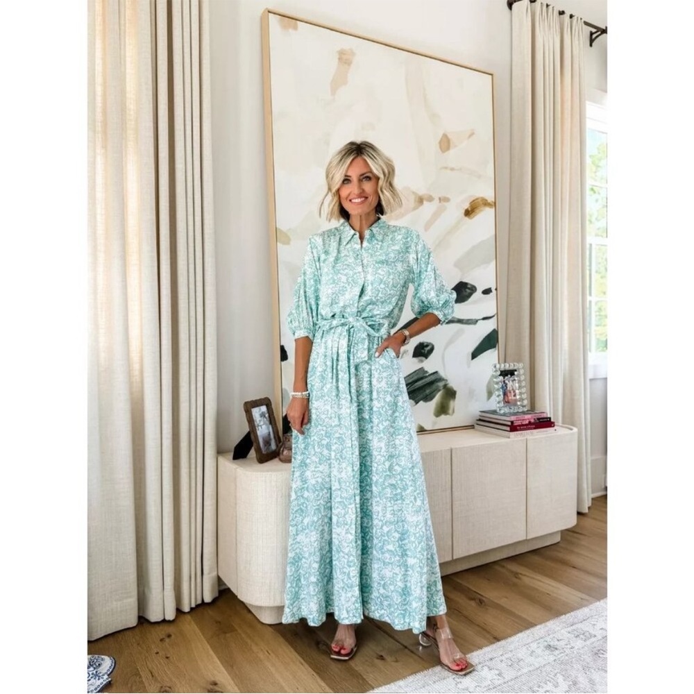 Maeve Light Green Floral Maxi Dress